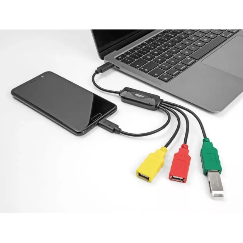 Hub USB DeLOCK 4 porte USB 2.0 con cavo USB Type-C su 3 x USB-A femmina + 1 x USB-C maschio