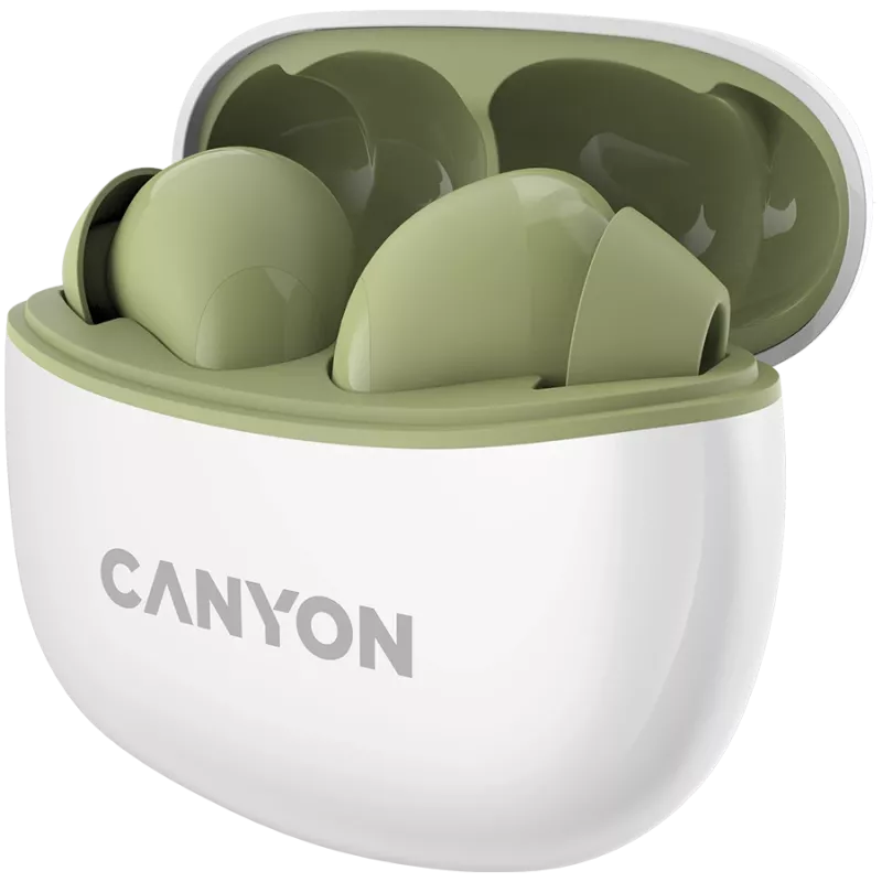 CANYON Cuffie In-Ear TWS-5, Verde Bluetooth 5.3, Controllo touch, Ingresso di ricarica: USB-C
