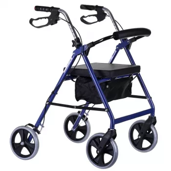 Rollator a quattro ruote con seduta, blu/nero