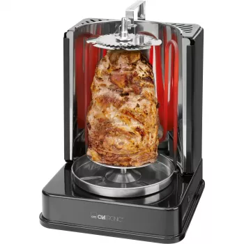 Multigrill elettrico verticale CLATRONIC DVG 3686 — 1400 W, nero, girarrosto e 6 spiedi