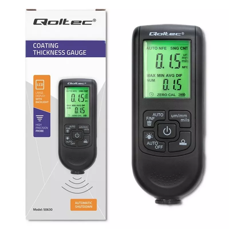 Misuratore di spessore della vernice Qoltec con display LCD | 0~2000 µm