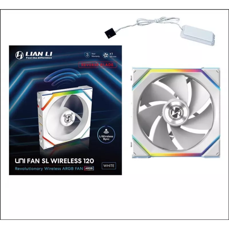 Lian Li UNI FAN SL Wireless 120 Reverse Blade G99.12RSL1W1W.00 ventola per case da 120 mm ARGB PWM, bianca