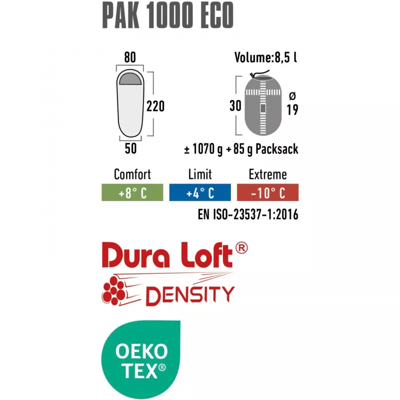 Sacco a pelo Mumienschlafsack Pak 1000 ECO (verde scuro/rosso)