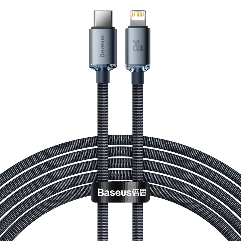Baseus Crystal Shine CAJY000301 Cavo da USB-C a Lightning, 20 W PD, 2 m, Nero