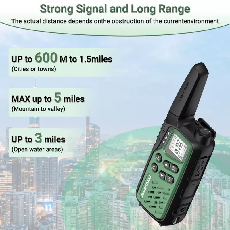 Ricetrasmettitore portatile Baofeng BF-T25E — 16 canali, 2×1400 mAh Li‑Ion, VOX, LCD, verde, set da 2