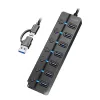 Hub USB 3.2 Gen 1, 7 porte con interruttore on/off, nero
