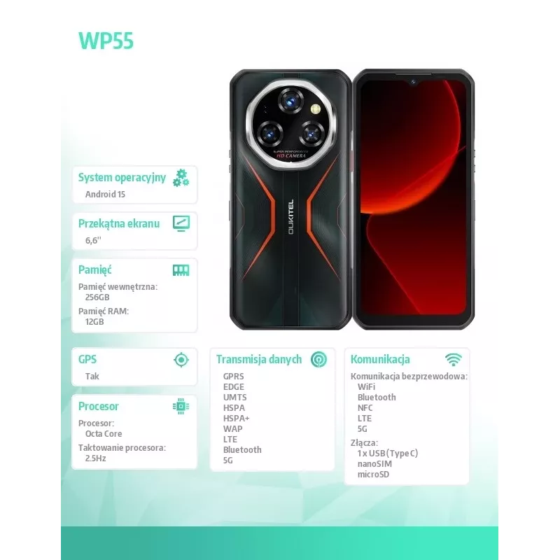 Smartphone Oukitel WP55 6,6 pollici 12 GB 256 GB DS 11000 mAh arancione