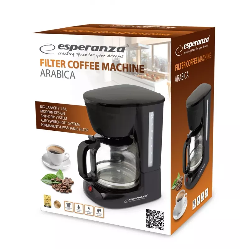Caffettiera a filtro ESPERANZA EKC005 — serbatoio acqua 1,8 l, nero, 950 W
