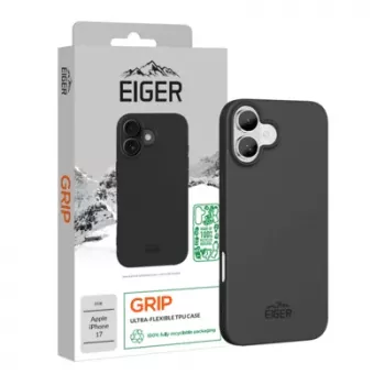 Custodia protettiva con grip Eiger per iPhone 17 — nero, guscio robusto e leggero