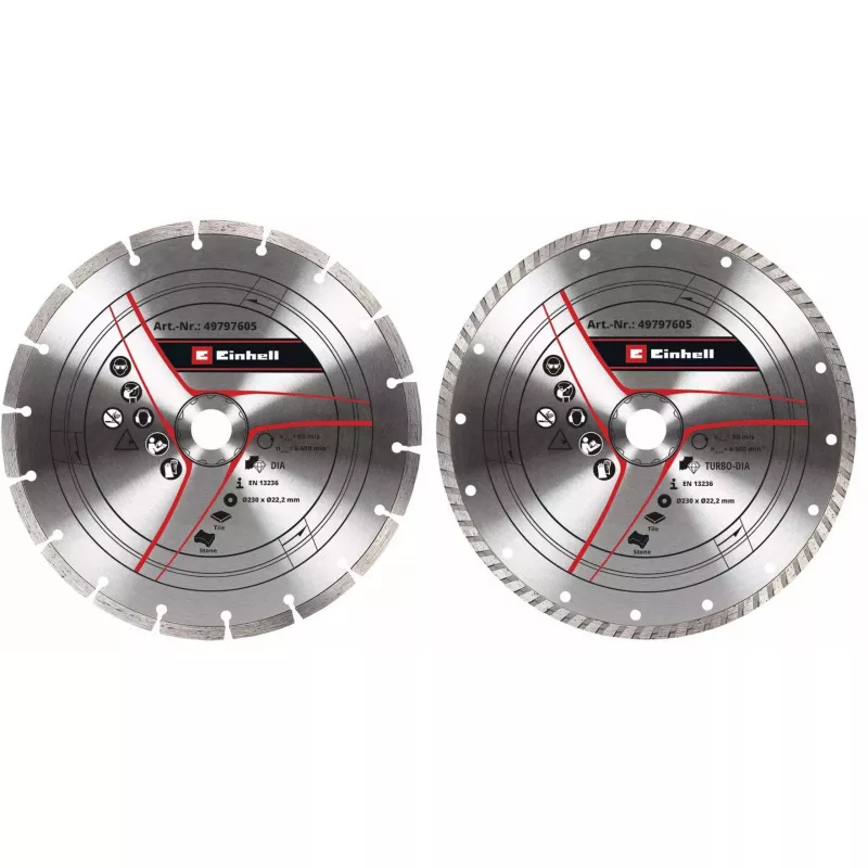 Set dischi diamantati per smerigliatrice angolare EINHELL 230×22,23×1,8 mm, corona turbo, 2 pezzi