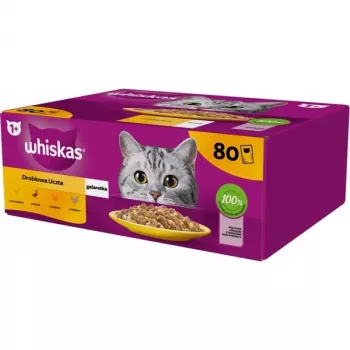 Bustine di cibo umido per gatti Whiskas Pouch in gelatina pollame 80×85 g