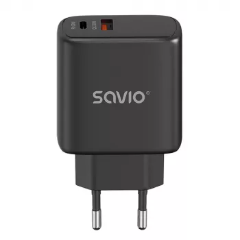 Caricabatterie da esterno SAVIO LA-06/B USB Type-C 30W Power Delivery 1x USB-C nero, 5–20V, 3A/9V, 3A/5V, 3A/12V, 2,1A
