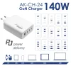 Caricabatterie USB GaN Akyga AK-CH-24 140 W, 3 x USB-C PD + USB-A, bianco