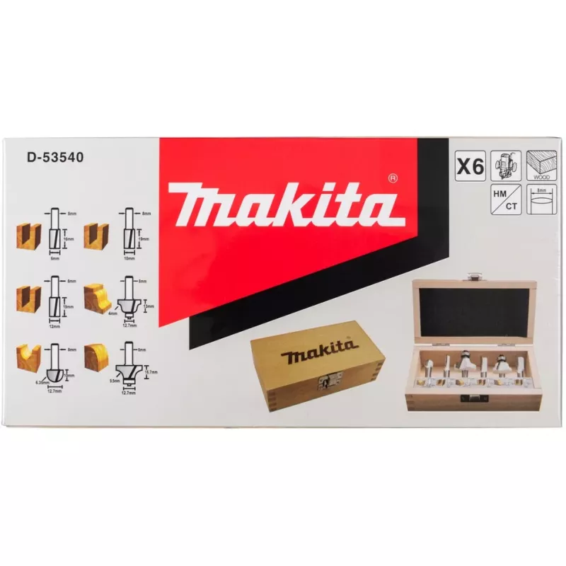Makita - set di frese - per plastica, legno massello - 6 pezzi (D-53540)