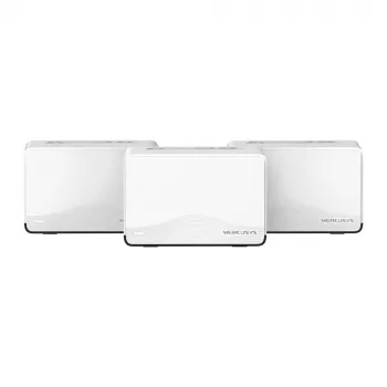 Sistema mesh MERCUSYS Halo H27BE (confezione da 3) dual band 2,4/5 GHz Wi‑Fi 6, 3568 Mbit/s totali, 3x porte LAN, antenne interne, bianco