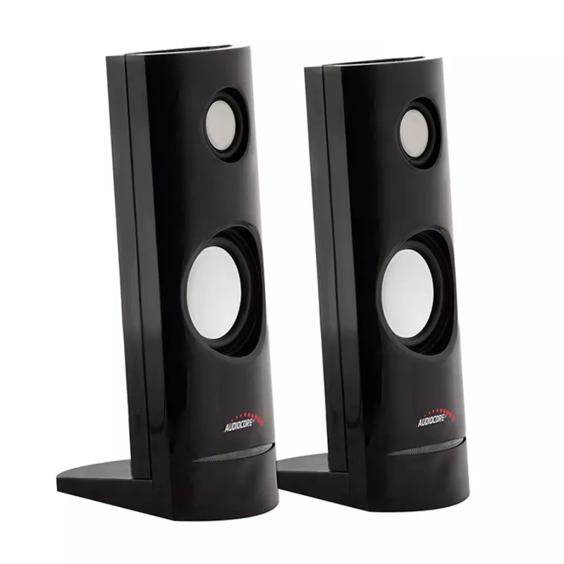 Diffusore PC a 2 vie con filo Audiocore AC860, 2.0 canali, 4 W RMS, alimentazione USB, ingresso 3,5 mm, nero