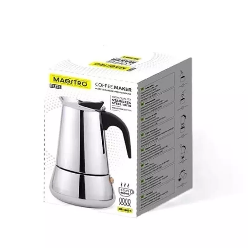 Caffettiera Moka pot Maestro MR-1660-9, macchina per caffè da piano cottura per 6 tazze, nero