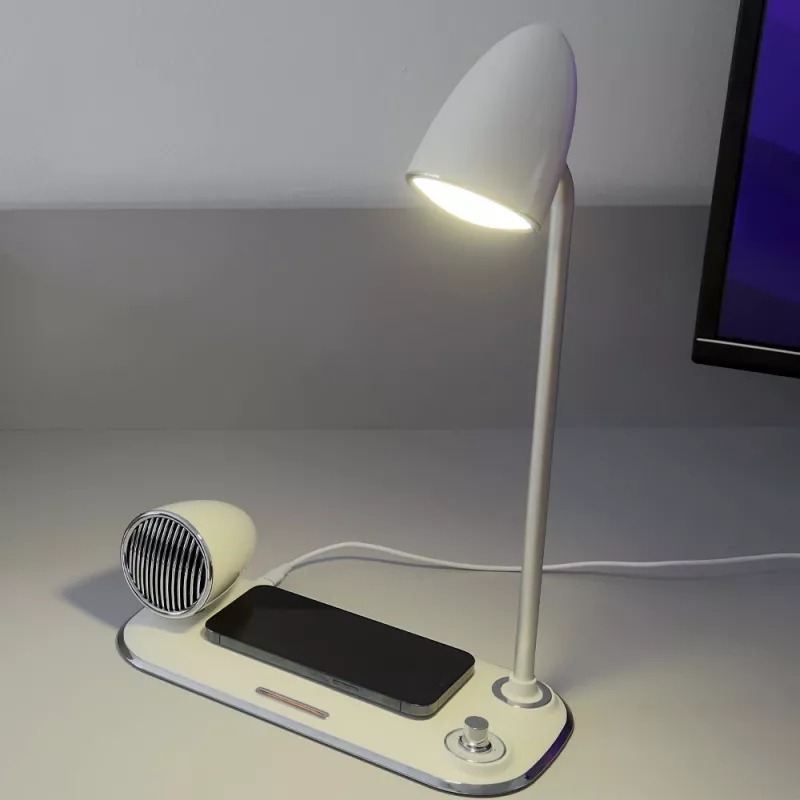 Caricatore da scrivania wireless Tellur TLL151371 con altoparlante Bluetooth e lampada da scrivania