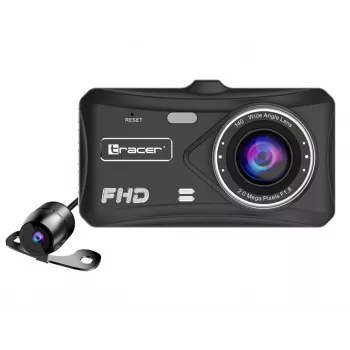 Dashcam TRACER 4TS Full HD Dual-Channel, fotocamera principale 2 MP, fotocamera interna 0,4 MP, angolo 140°/60°, display IPS 4 pollici, batteria ricaricabile 150 mAh, case in alluminio, assistente di parcheggio