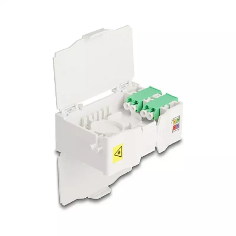 Delock 88098 Scatola di connessione in fibra ottica per guida DIN con supporto per giunzioni, 4x LC Duplex