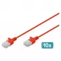 Cavo patch DIGITUS CAT6 U-UTP sottile 0,3 m, rosso, confezione da 10