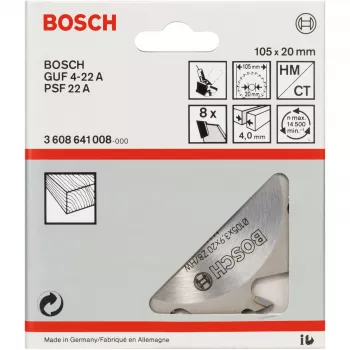 Bosch 3608641008 fresa per scanalature, 105 x 20 mm, 8 denti, per GUF 4-22 A e PSF 22 A