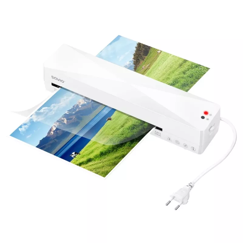 Plastificatrice a freddo/caldo SAVIO LR-01/W — larghezza max. 230 mm, 320 mm/min, 300 W, bianco