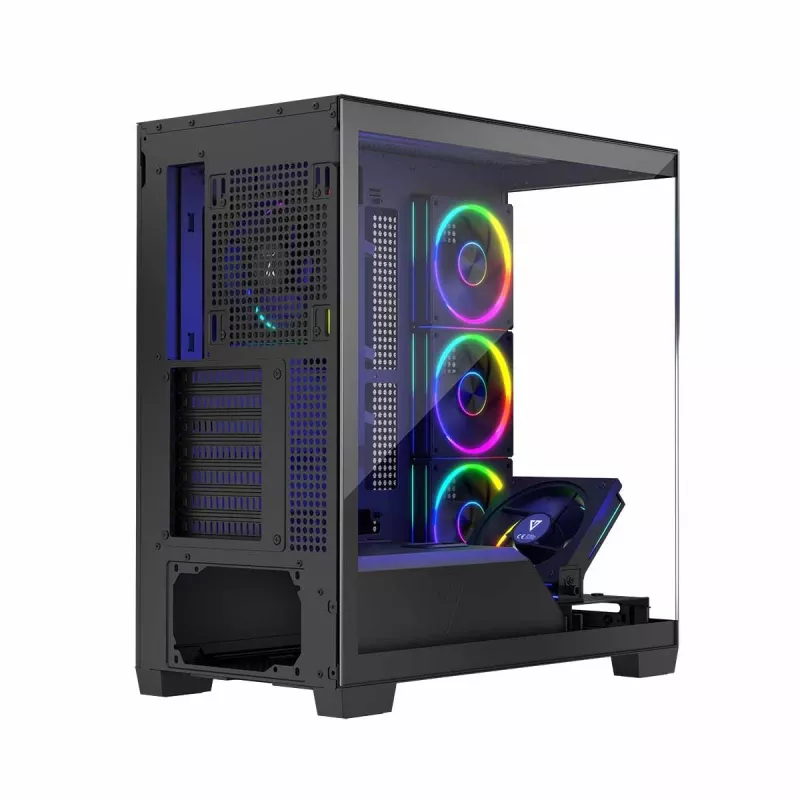 Case PC MODECOM Volcano Stellar 5F ATX Midi Tower, vetro temperato, 5 ventole preinstallate, USB‑C, supporta microATX/ATX, GPU max 420 mm, altezza dissipatore CPU 175 mm
