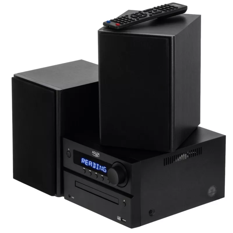 Mini sistema stereo Hi-Fi Adler AD 1917 — Bluetooth V5.3, CD/USB/MP3, 2×25 W RMS, sintonizzatore FM, equalizzatore a 4 bande, AUX, nero