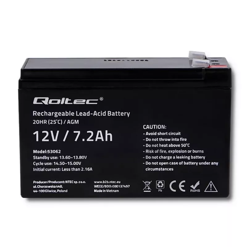 Qoltec 53062 batteria AGM | 12V | 7,2 Ah | max 108A