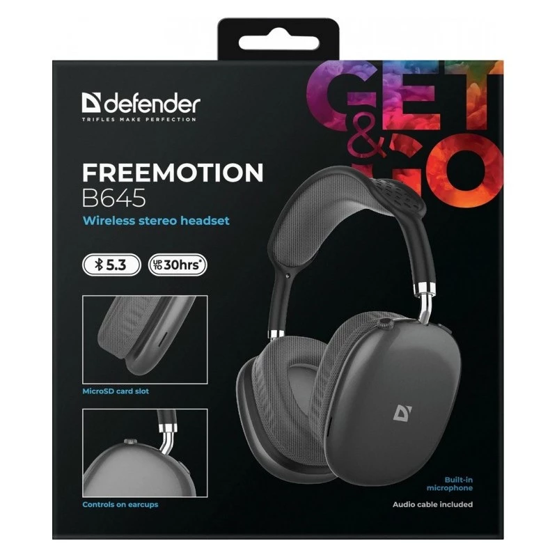 Defender FreeMotion B645 cuffie Bluetooth on-ear, Bluetooth 5.3, USB-C, jack da 3,5 mm, microfono integrato, 20–20000 Hz, 105 dB, nere