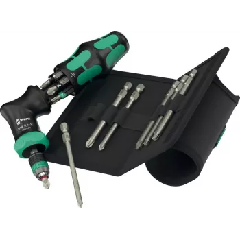 Cacciavite a cricchetto Wera Kraftform Kompakt Pistol RA‑R 2 con 13 punte, design compatto a pistola con cricchetto