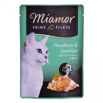 Cibo umido per gatti Miamor Fine Fillets in Jelly 100 g — pesce con carota, gatti adulti, sacchetto