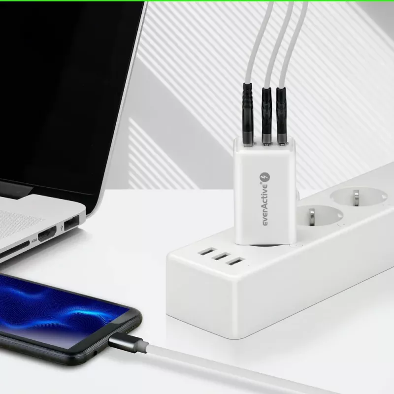 Caricabatterie everActive SQ-655Q 65W, 1×USB-A + 2×USB-C ricarica rapida