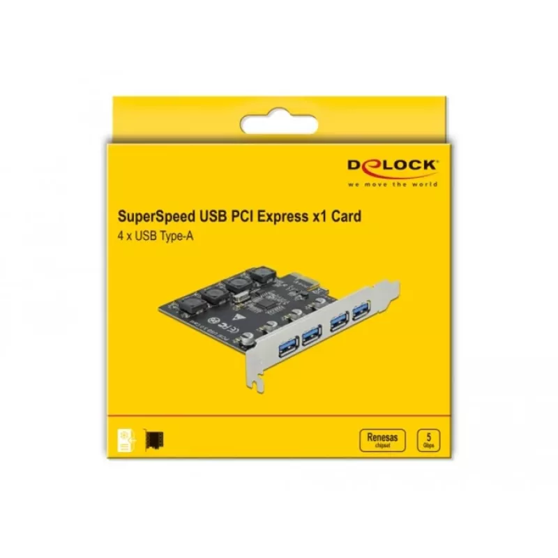 Scheda Delock PCI Express x1 a 4 porte USB Type-A esterne SuperSpeed USB
