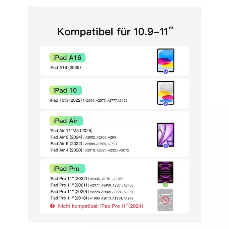 Inateck KB04122 Keyboard Folio per iPad 11, QWERTZ, verde