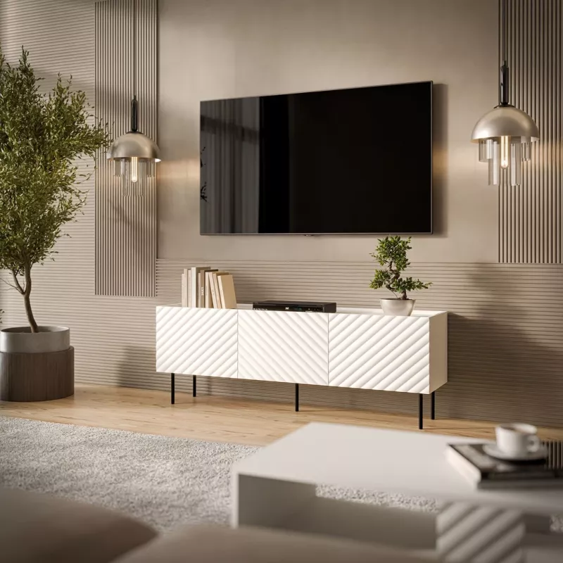 Mobile TV Cama LUCCA 3D 165×40×59 cm, bianco, piano superiore in truciolare