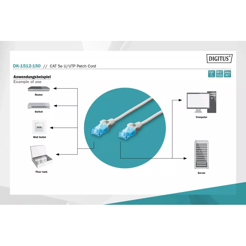 Digitus DK-1512-150 cavo di rete RJ45 CAT 5e U/UTP grigio 15 m