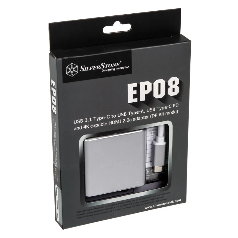 SilverStone SST-EP08C - Adattatore USB 3.1 Type-C a HDMI/USB Type-C/USB Type-A - Argento