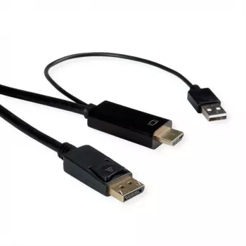 ROTRONIC-SECOMP Roline - Cavo video - HDMI, USB (solo alimentazione) maschio a DisplayPort maschio - 1 m - schermato - Nero - supporta 4K 60 Hz (384