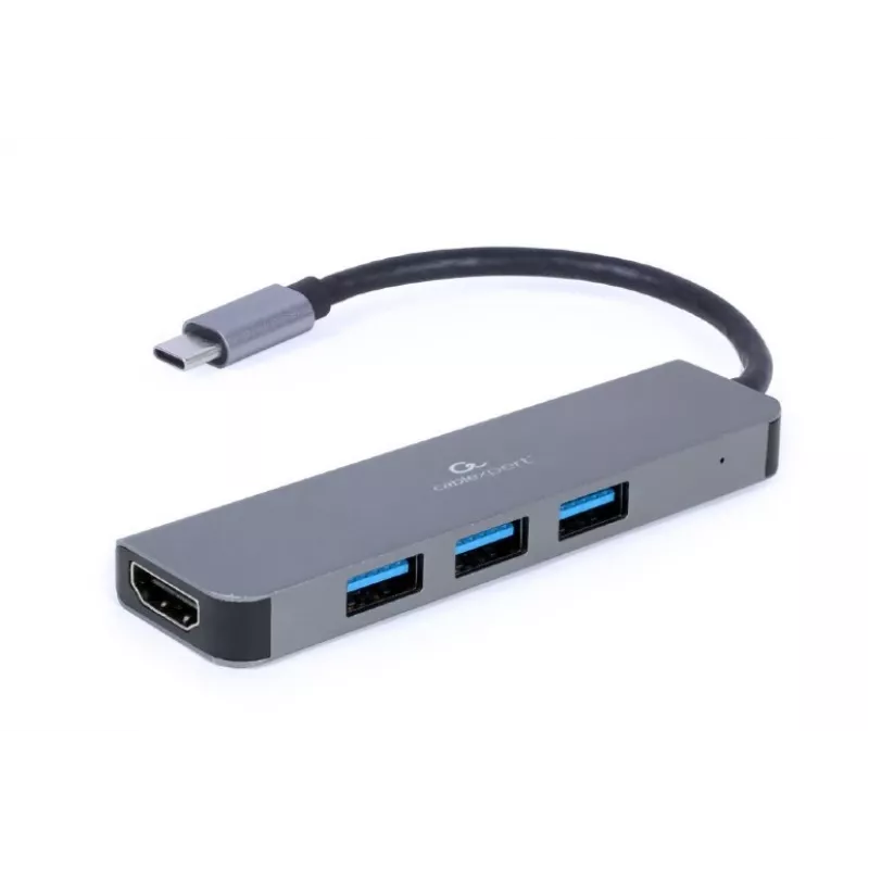 Dock per laptop USB-C GEMBIRD A-CM-COMBO2-01 — USB 3.2 Gen 1 Type-C, 3× USB-A, 1× HDMI, grigio