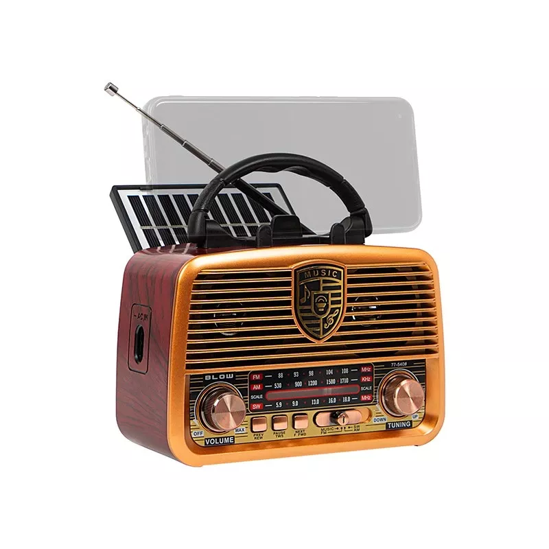 Radio analogica BLOW RA10 AM/FM solare 77-540 — ricevitore AM/FM con pannello solare e batteria di backup