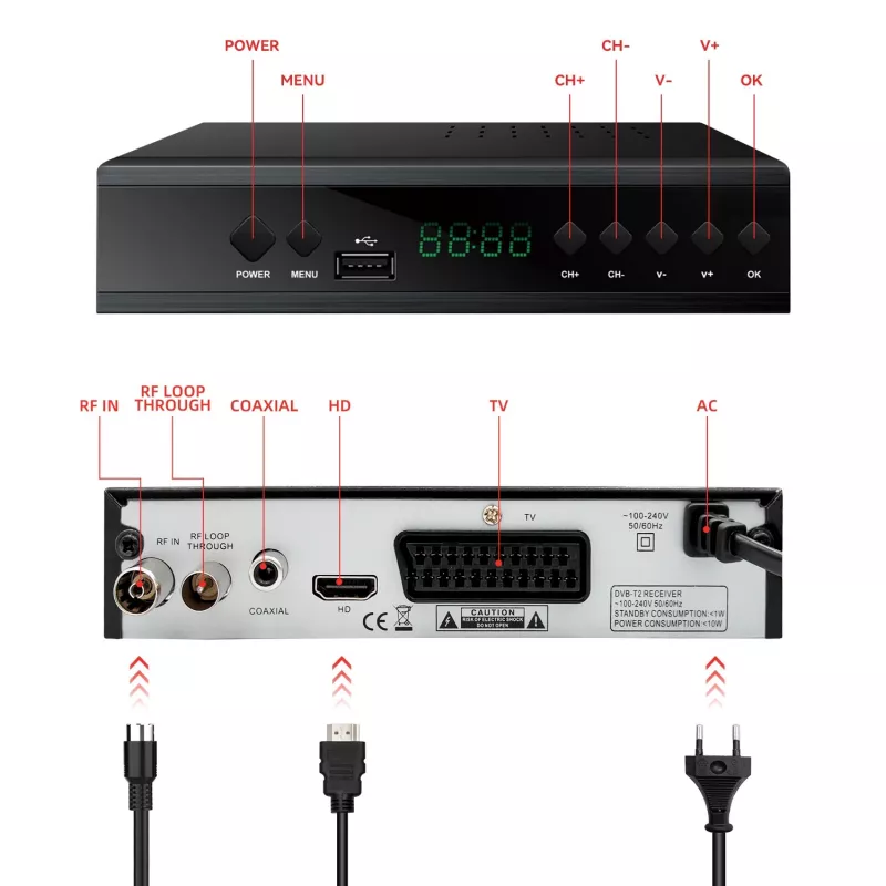 Extralink Home Tuner DVB-T2 Decoder TV digitale H.265 HEVC FULL HD USB HDMI + telecomando