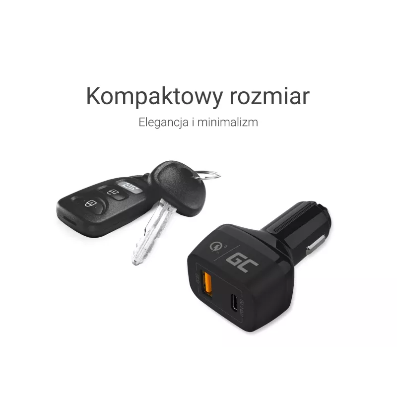 Caricabatterie da auto Green Cell CAD33, 42 W, USB-C PD + USB-A QC3.0, ingresso 12/24 V, uscita 5–12 V