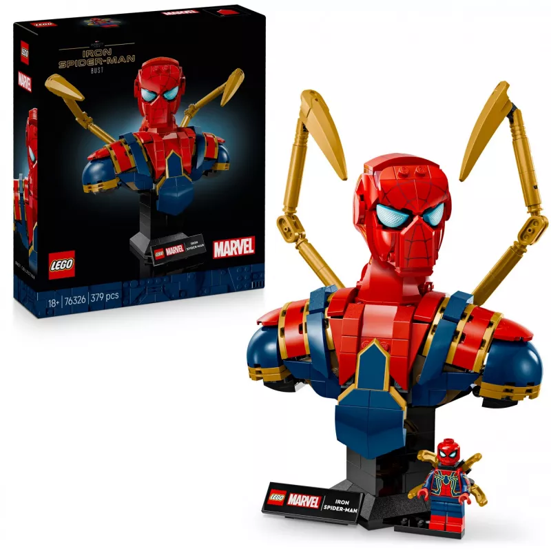 Busto da collezione LEGO Marvel Iron Spider-Man 76326, 379 pezzi, modello da esposizione 18+, 170×200×110 mm
