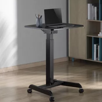 Tavolo per computer portatile con ruote, scrivania regolabile in altezza sit-stand fino a max. 113 cm, inclinabile fino a 30 gradi, nero