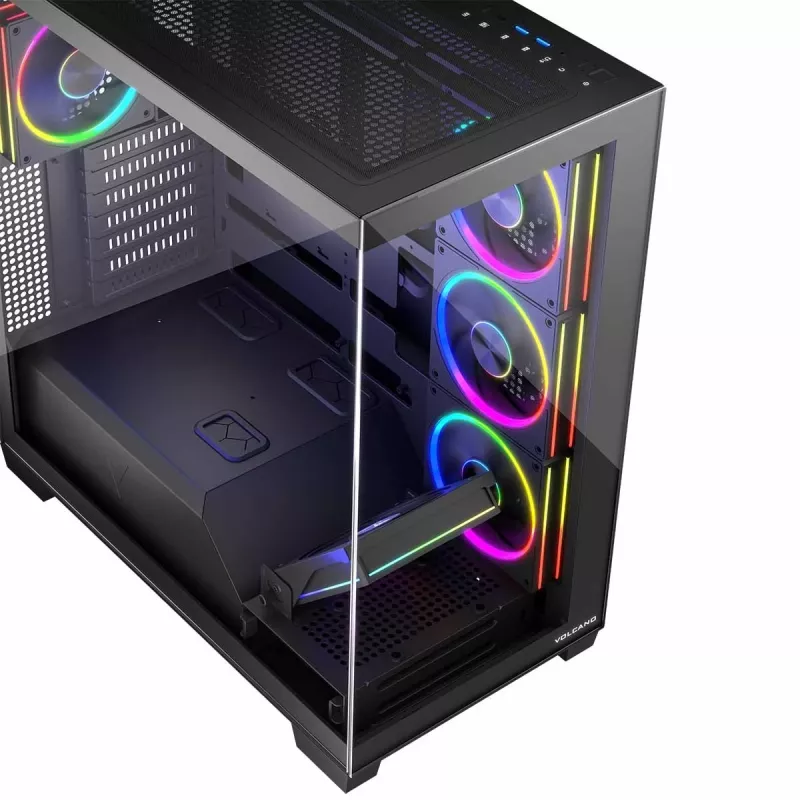 Case PC MODECOM Volcano Stellar 5F ATX Midi Tower, vetro temperato, 5 ventole preinstallate, USB‑C, supporta microATX/ATX, GPU max 420 mm, altezza dissipatore CPU 175 mm
