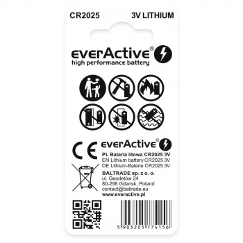 Pila a bottone al litio everActive CR2025 - blister 2 pz.