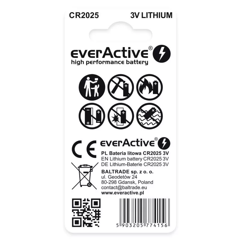 Pila a bottone al litio everActive CR2025 - blister 2 pz.