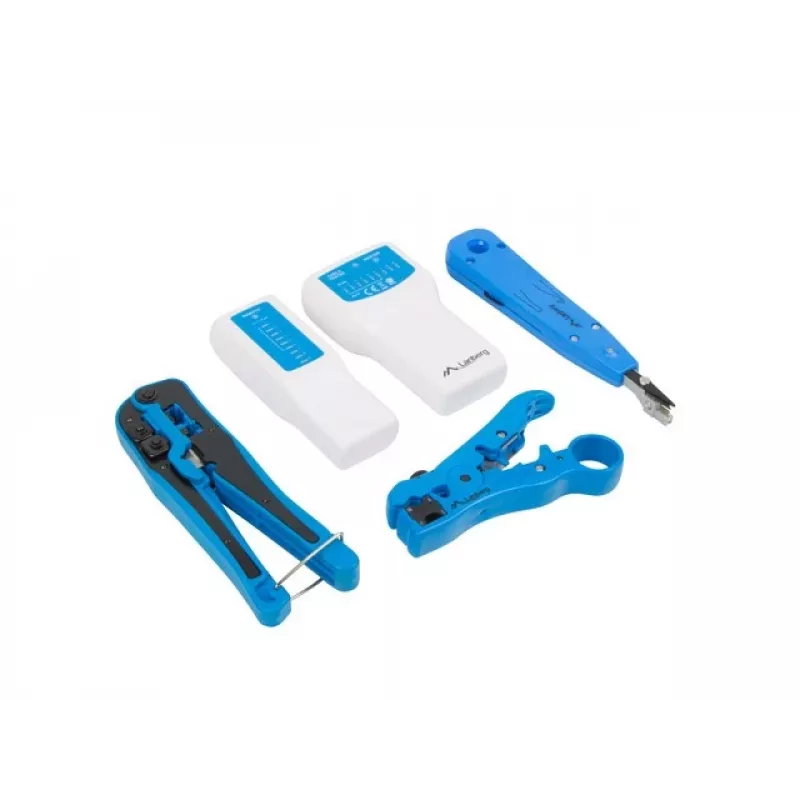 Set pinza crimpatrice per cavo di sicurezza LANBERG NT-0302 — crimpatrice RJ-45, impugnature in plastica, custodia, interruttore on/off, multicolore